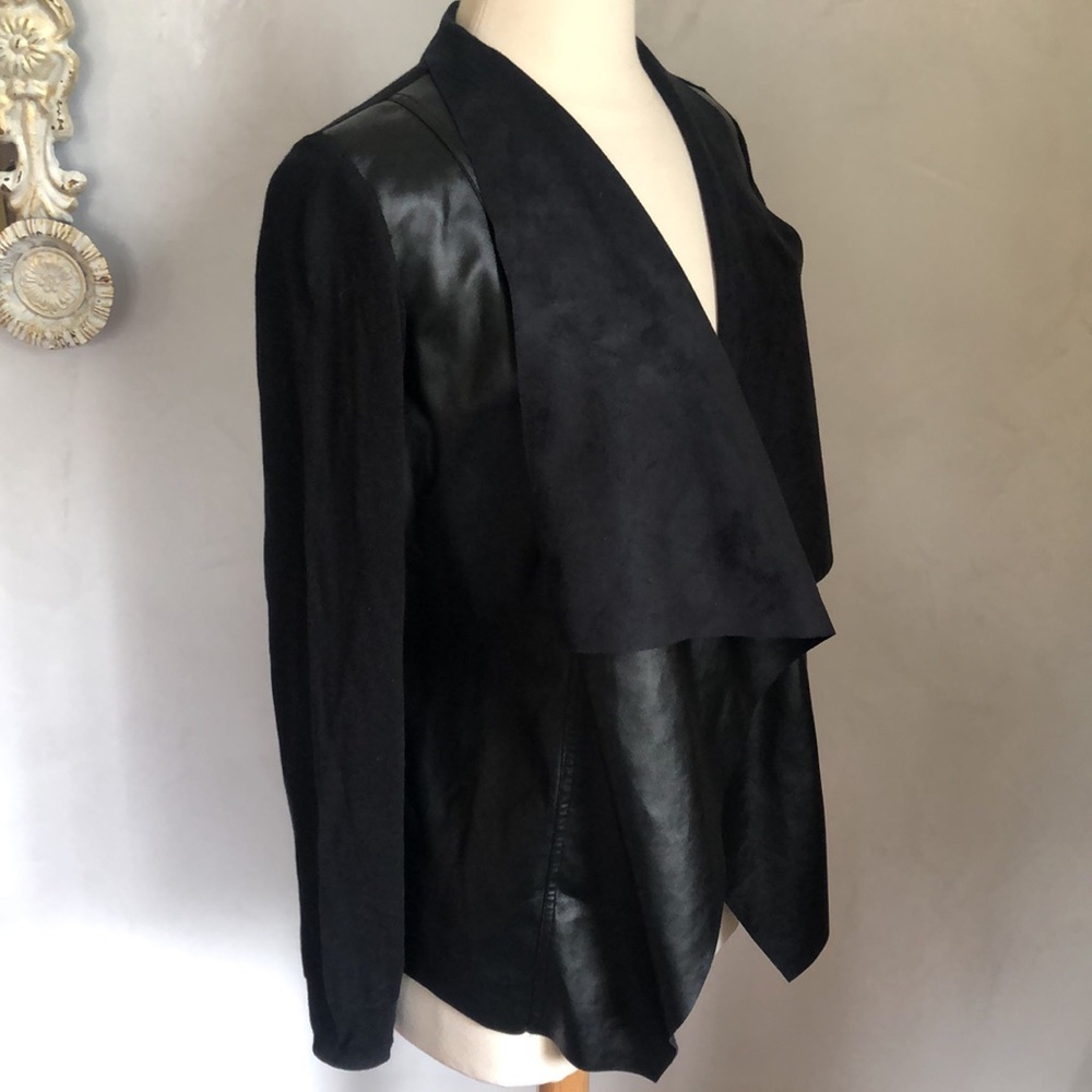Michael Kors Black Faux Leather & Suede open Blazer/cardigan Size Medium - Picture 4 of 12
